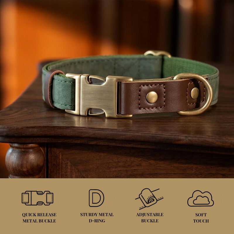 Collar Para Perro Didog L Verde De Cuero Pu Y N... image number null