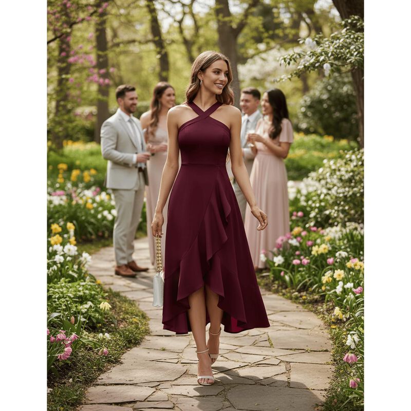 Vestido BBONLINEDRESS Burdeos Maxi Halter con F... image number null