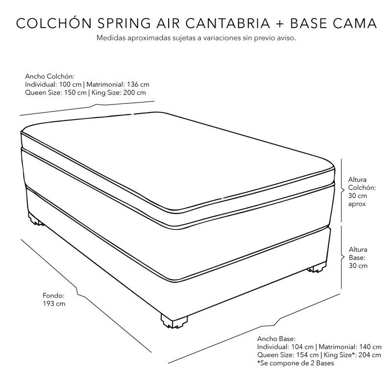 Colch&oacute;n King Size Cantabria + Base Cama + Almoh... image number null