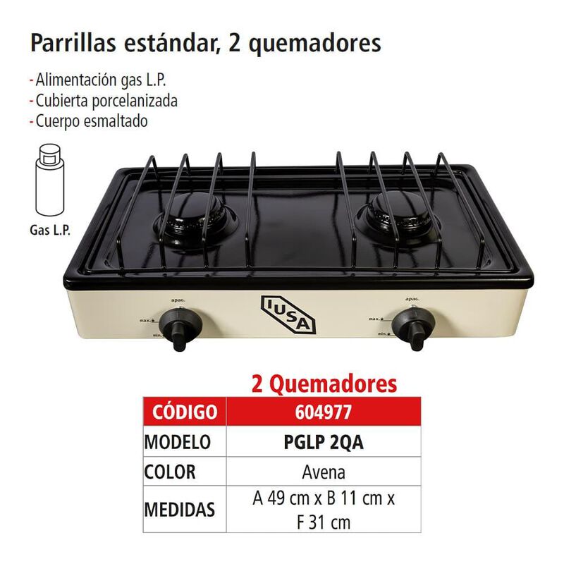 Parrilla A Gas 2 Quemadores Caper Avena image number null