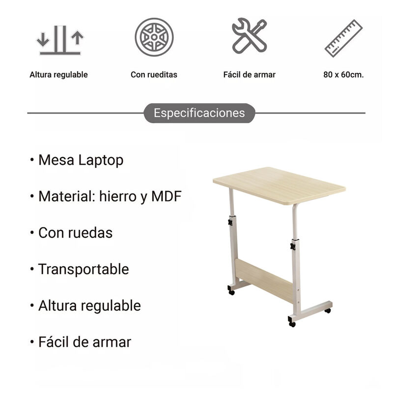Escritorio Móvil de Altura Ajustable con Llanta... image number null