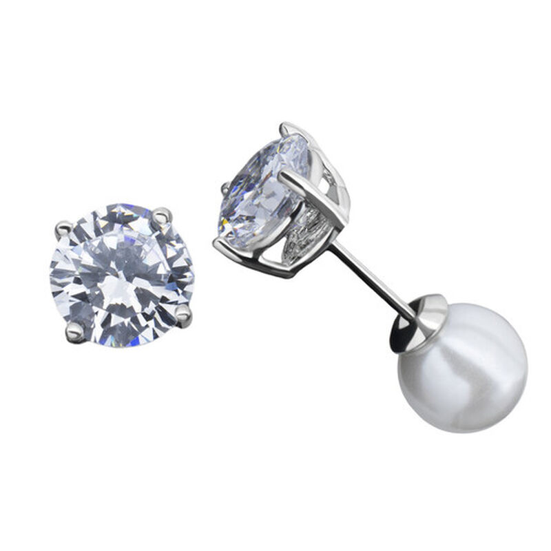 Aretes Dobles con Cristal Y Perla en Color Blan... image number null