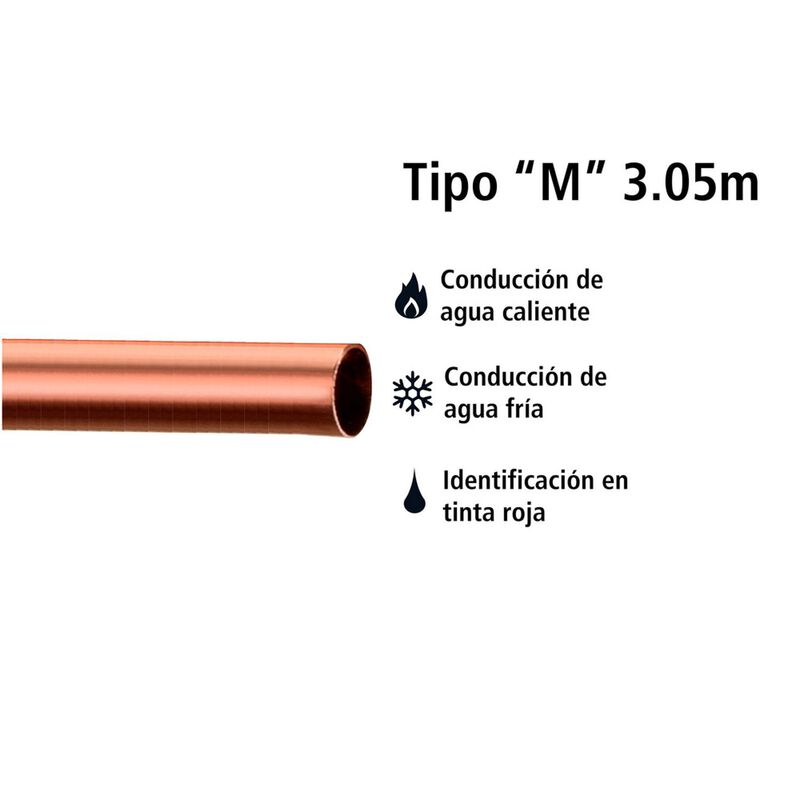 Tubo De Cobre Tipo &rdquo;m&rdquo; Tramo De 3.05 M 1/2&rdquo;, 25... image number null