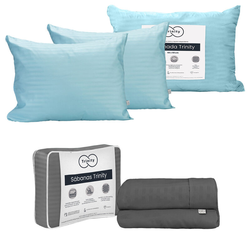 1 juego de S&aacute;banas Queen Size Trinity Gris Oxfo... image number null