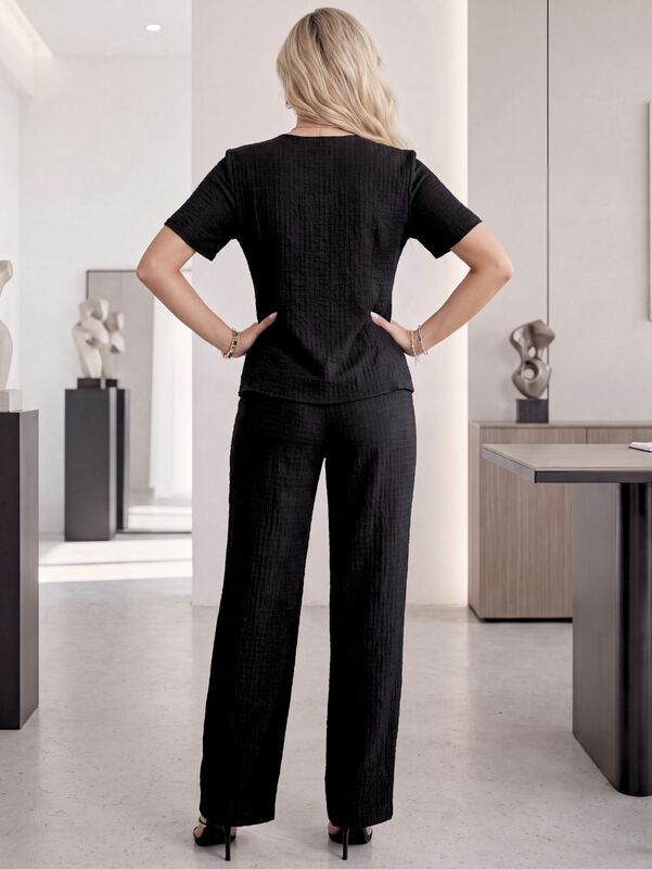 Conjunto 2 Piezas Conj-0256 Negro Blusa Cruzada... image number null