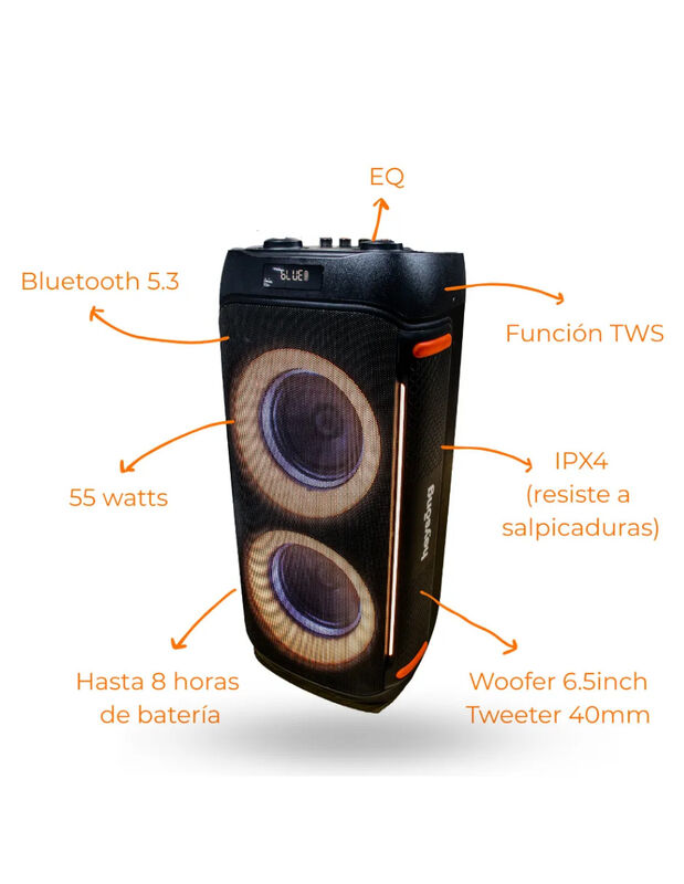 Bocina Bluetooth Heysong Urban 60w Tws Led Port... image number null