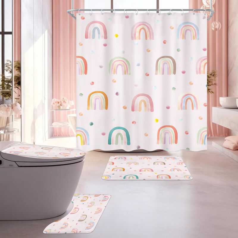 Cortina De Ducha Ufeela 183 cm Rosa Arco&iacute;ris Ju... image number null