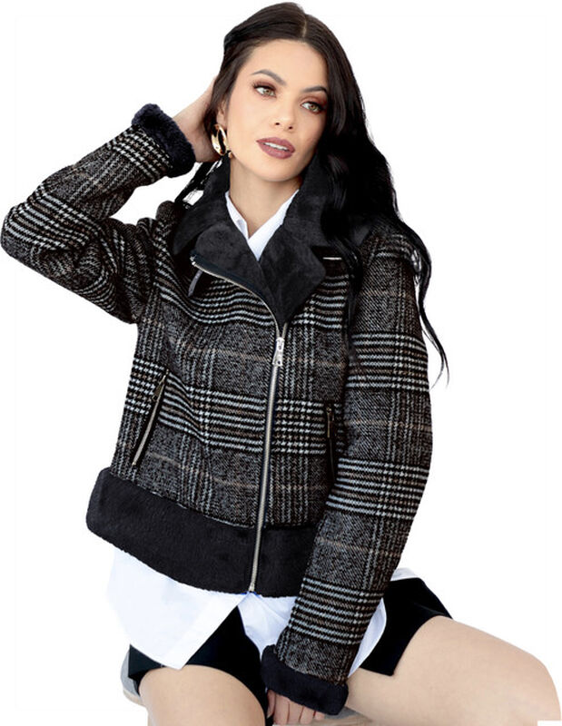 Chamarra Vintage Glamur Mujer Afelpada Negro Ro... image number null