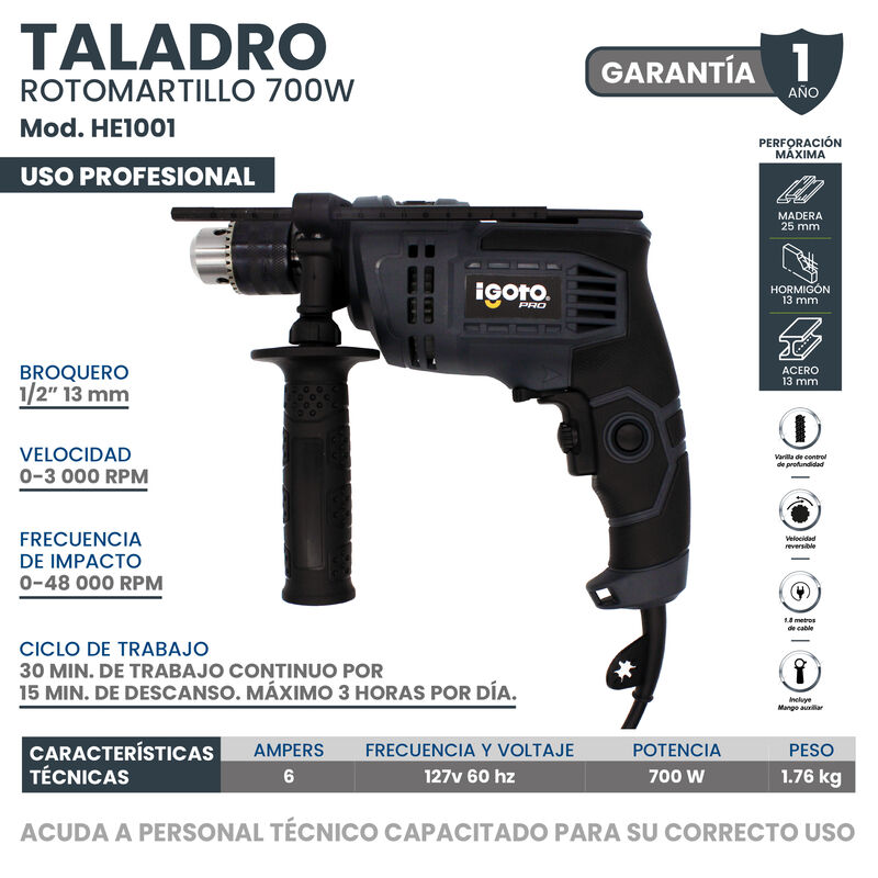 Taladro Rotomartillo IGOTO PRO  700W HI1001 image number null