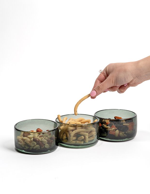 Botanero  Set de 3 Bowls de Vidrio Soplado Humo... image number null