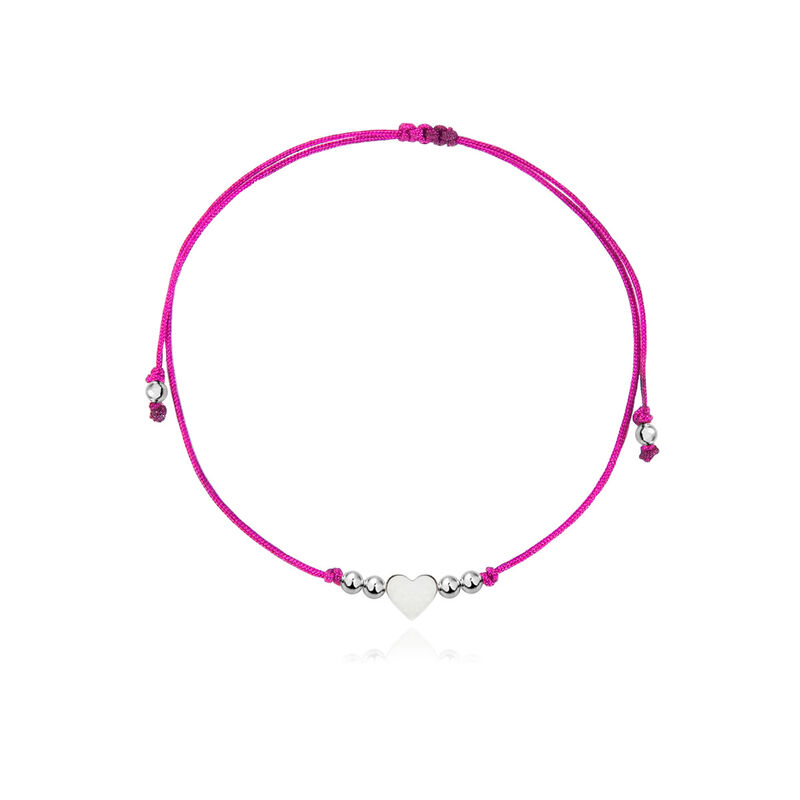 Pulsera Maite Coraz&oacute;n de Plata con Hilo Morado image number null