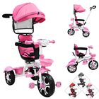 Triciclo Evolutivo para Niños Giratorio 360 con Luz y Sonido Ruedas de Eva Toldo y Bastón de Empuje - Rosa Claro