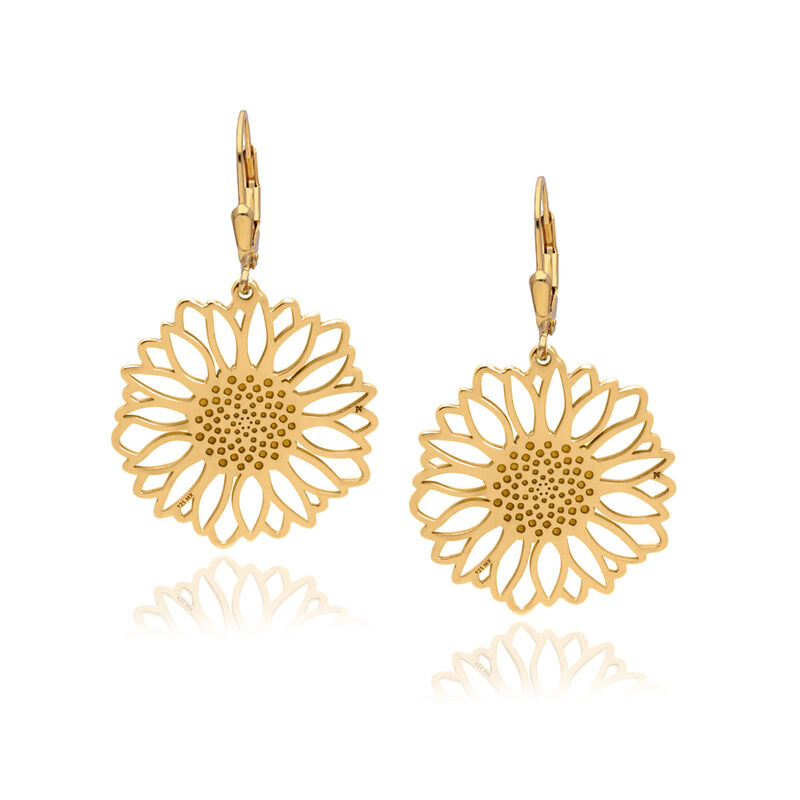 Arete colgante Girasol de plata .925 con ba&ntilde;o d... image number null