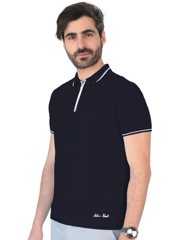 Playera Casual Cuello Con Cierre Hombre Negro R... image number null