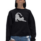Sudadera De Cuello Redondo Word Art Para Mujer - Gato Estir&aacute;ndose - Negro