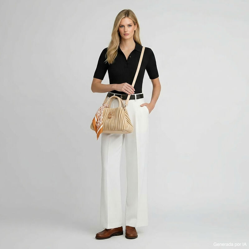 Bolsa Tote Chica Look Blisado Color Beige image number null