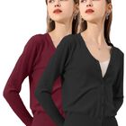 Set De 2 Suéter Abierto de Mujer con Detalles en Estoperoles Suet-1001-PX2 Negro y Vino Suéter Cardigan
