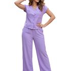 Conjunto 2 Piezas Para Mujer, Blusa De Manga Corta Y Pantal&oacute;n Holgado Conj-0272 Lila Elegante Y C&oacute;modo