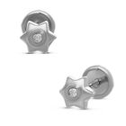 Broqueles De Estrella En Oro Blanco 14k Con 3pts De Diamante (1.5mm Aprox)