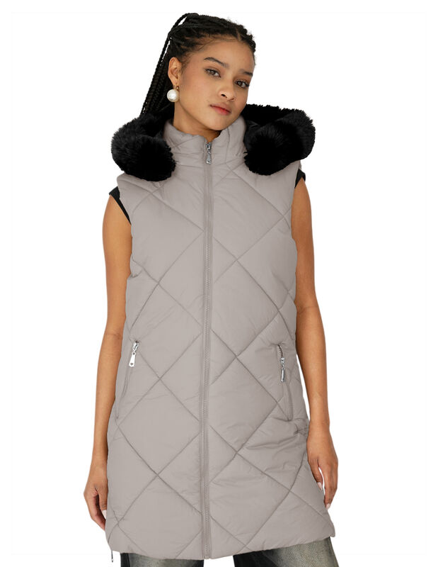 Chaleco Largo Acolchado Mujer Con Gorro image number null