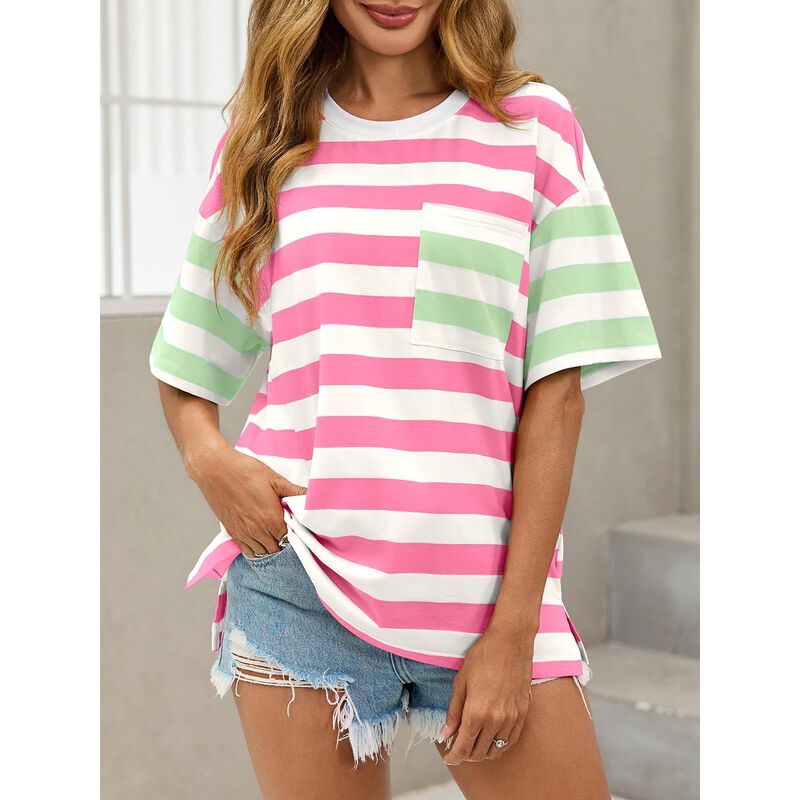 Camiseta Tankaneo Oversized Rayas y Bloques de ... image number null