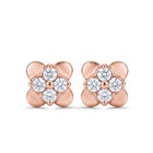 Broqueles En Forma De Flor De Oro Rosa 10k Con 5pts De Diamante