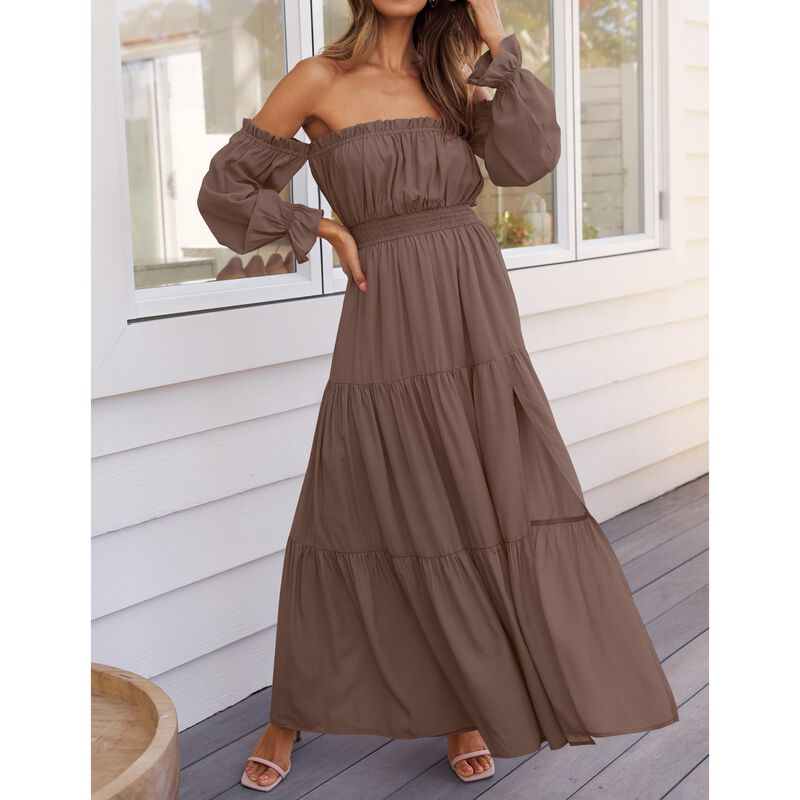 Vestido Zesica Boho Manga Larga Caf&eacute; Talla Extr... image number null