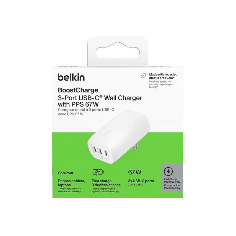 Cargador Belkin de Pared 3 Puertos USB-C Blanco image number null