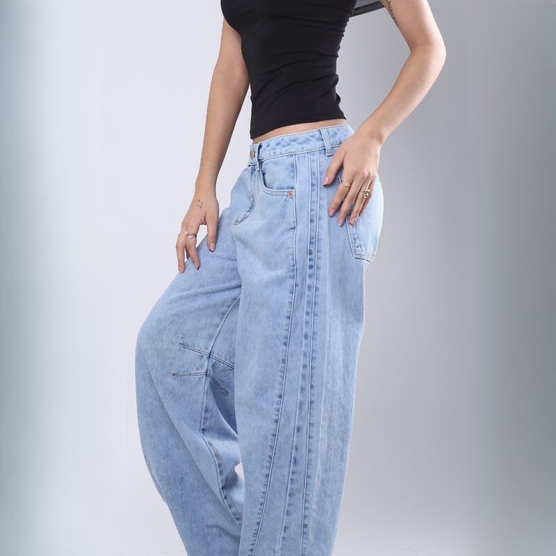 Jeans Barrel Mujer Savi Basic Mezclilla Tiro Me... image number null