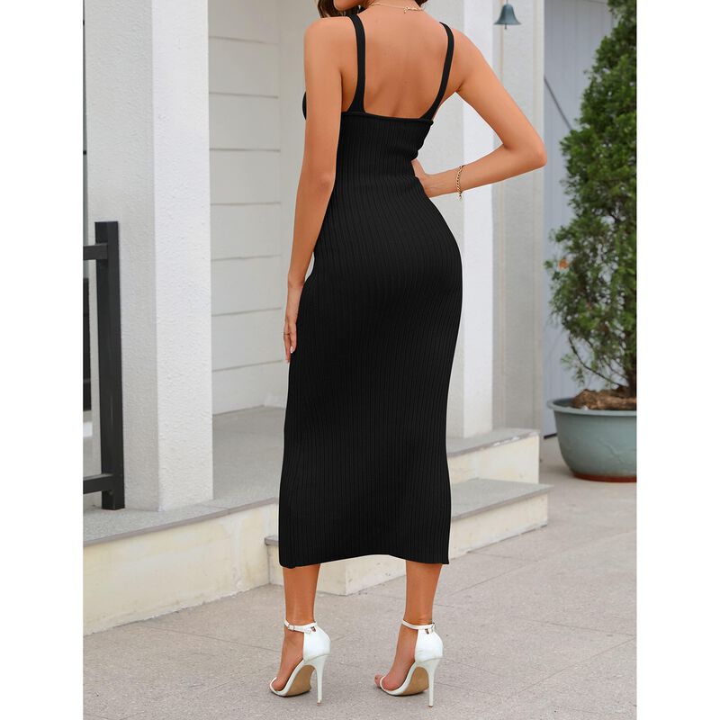 Vestido Merokeety Midi Sin Mangas Bodycon Negro image number null