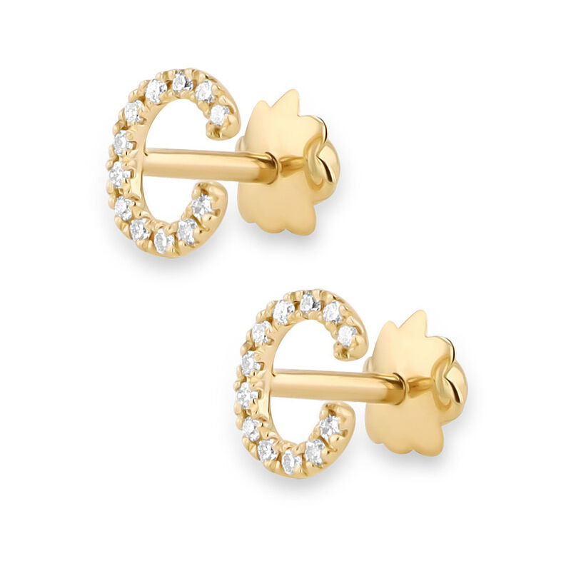 Broqueles De Oro Amarillo (Letra C) 14K Con 6Pt... image number null