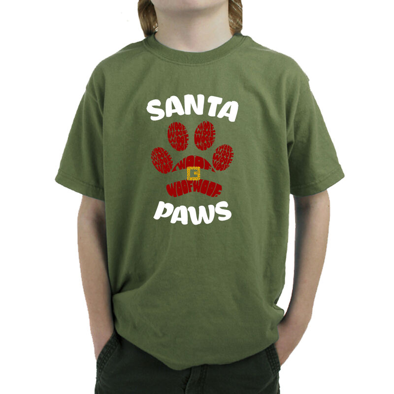 Camiseta Word Art Para Ni&ntilde;o - Santa Paws - Verd... image number null