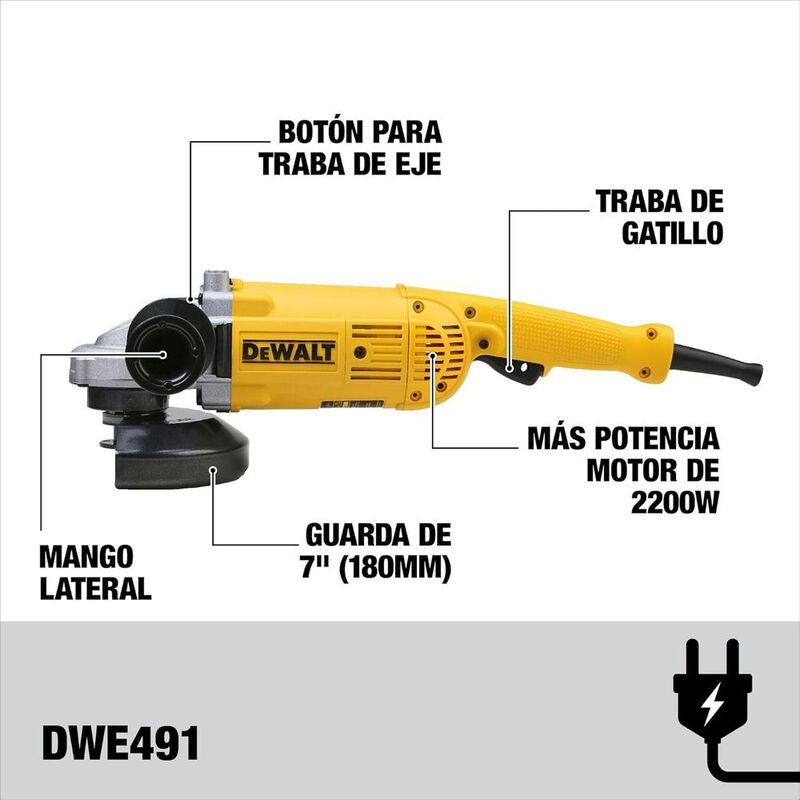 Esmeriladora DeWalt 7" 2200W Profesional Modelo... image number null