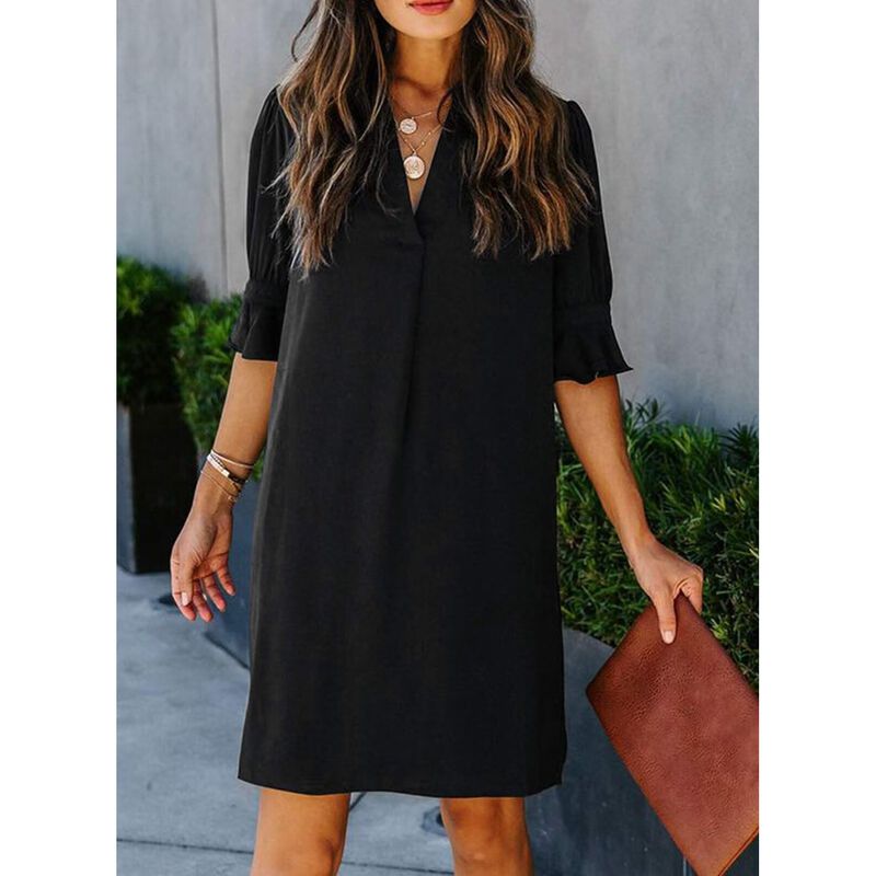 Vestido Jocafiye Negro Escote V Mangas Cortas X... image number null