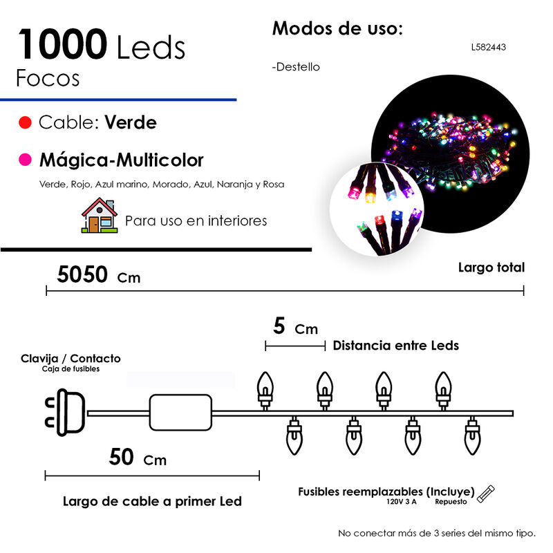 Serie LED Multicolor 1000 focos Cable Verde Fun... image number null