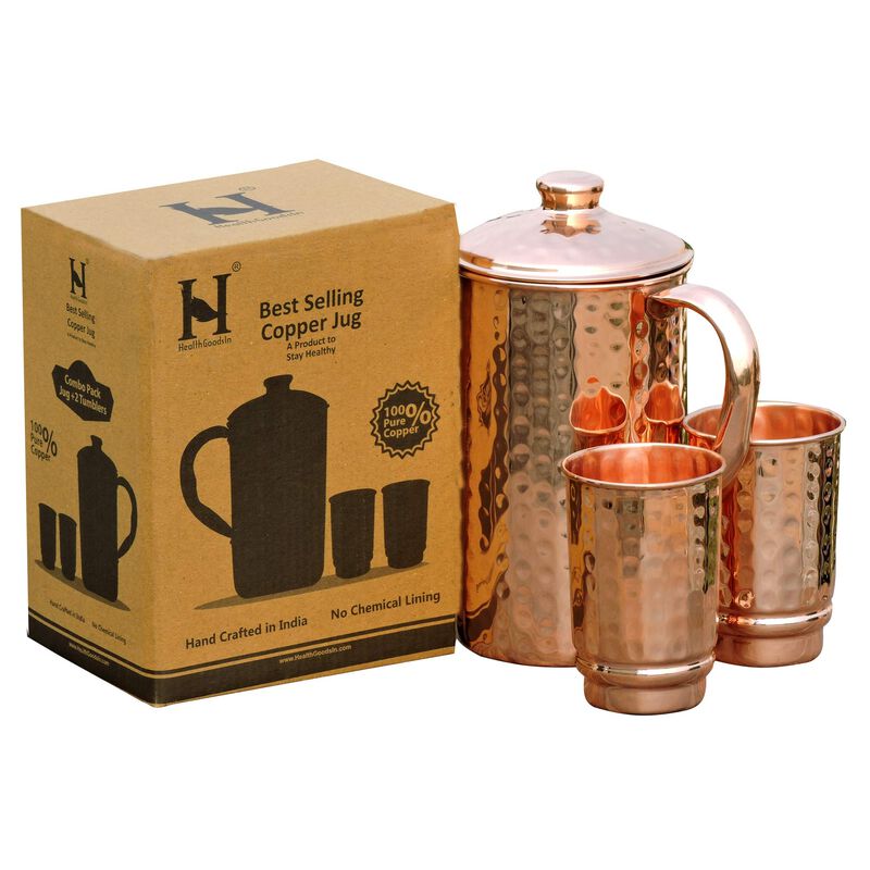 Juego De Jarra Y Vasos De Cobre Healthgoodsin 1... image number null