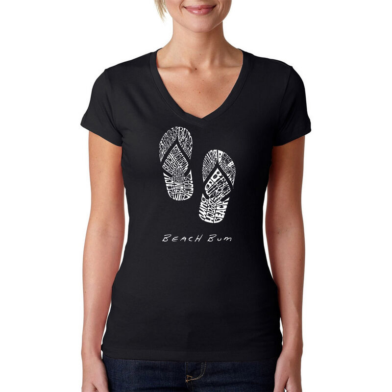 Camiseta De Cuello En V Word Art Para Mujer - B... image number null