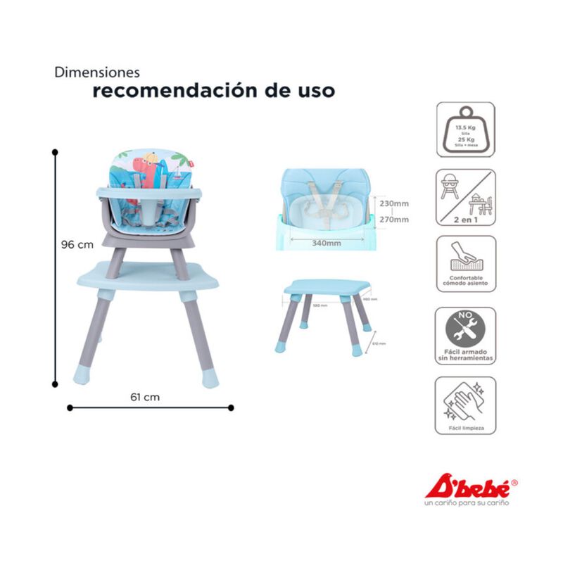 Silla Alta D´Bebé Grow With Me 4 en 1 Azul image number null