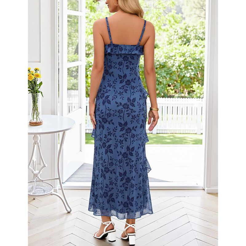 Vestido Merokeety Maxi Floral Azul Polvoriento ... image number null