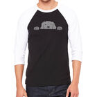 Camiseta Ragl&aacute;n de B&eacute;isbol Word Art Para Hombre - Perro Asom&aacute;ndose - Negro Blanco