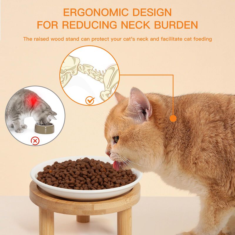 Comederos Para Gato Zqystt Con Soporte De Bamb&uacute;... image number null