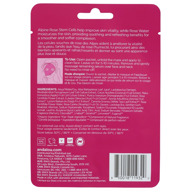 Mascarilla de Hoja Andalou Naturals 1000 Rosas ... image number null