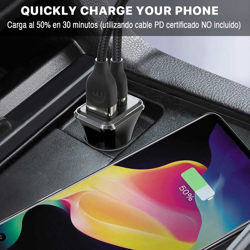 Cargador Auto Mybat Plug In 20w Dual Usb-c Usb-... image number null