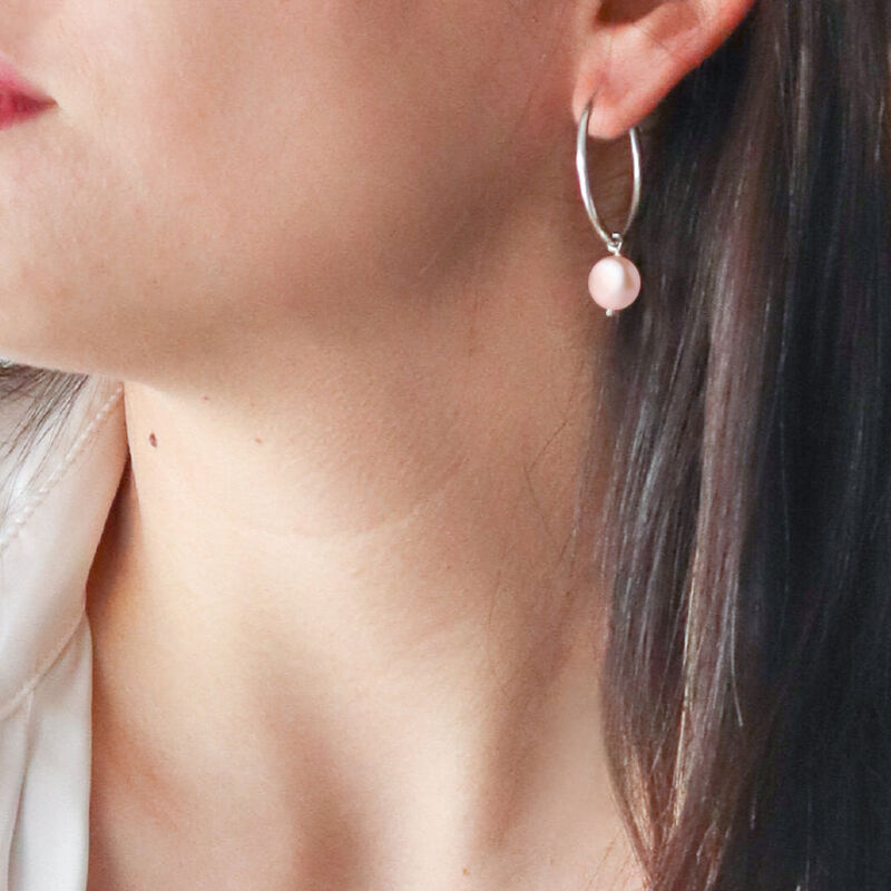Arracadas De Plata Con 1 Perla Rosa image number null