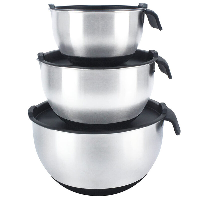 Juego de 3 Tazones de Acero Inox. con Tapa y Ra... image number null