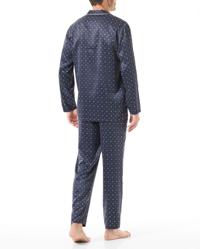 Pijama de Raso Estampado Azul Marino image number null