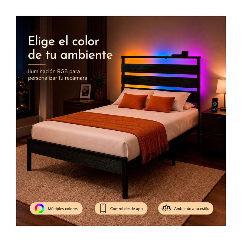 Base Cama Individual Moderna Luz Led Usb C Refo... image number null