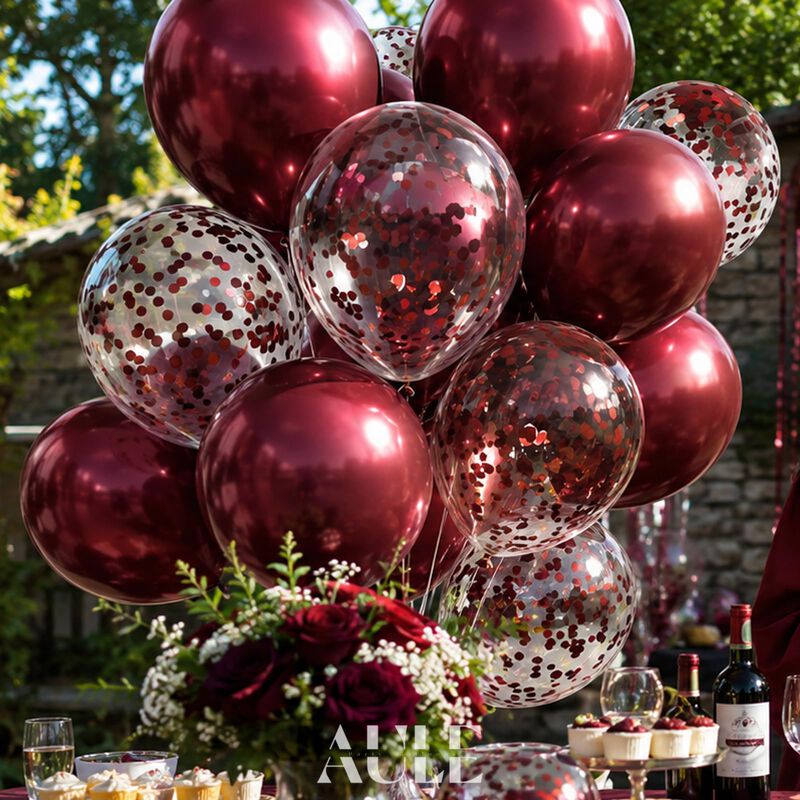 Set De 42 Globos Aule 30 cm Burdeos Con Confeti image number null