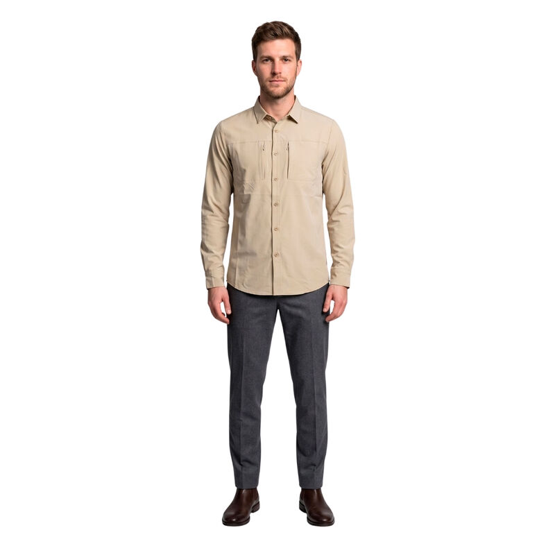 Atlo Camisa Lisa Manga Larga Beige Para Hombre image number null