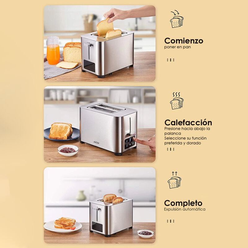 Tostador 2 rebanadas Aicok Acero Inox Touch 6 N... image number null
